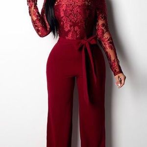 Lace Jumpsuit Wine Color